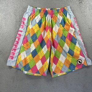 Flow Society Shorts Mens Medium Neon‎ Argyle Neo Lacrosse Funky Fresh Athleisure
